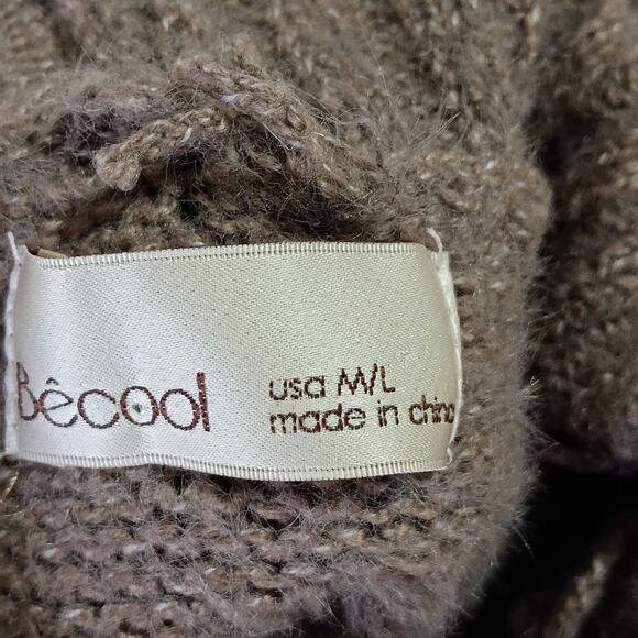 Becool Women's Fair Isle  M/L Cream/Taupe Cowl Neck Ski Style Tunic Sweater - Picture 2 of 12